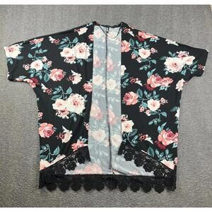 Colloseum Casual Women's Floral Open Front Kimono Cardigan‎ Lace Trim Size Small